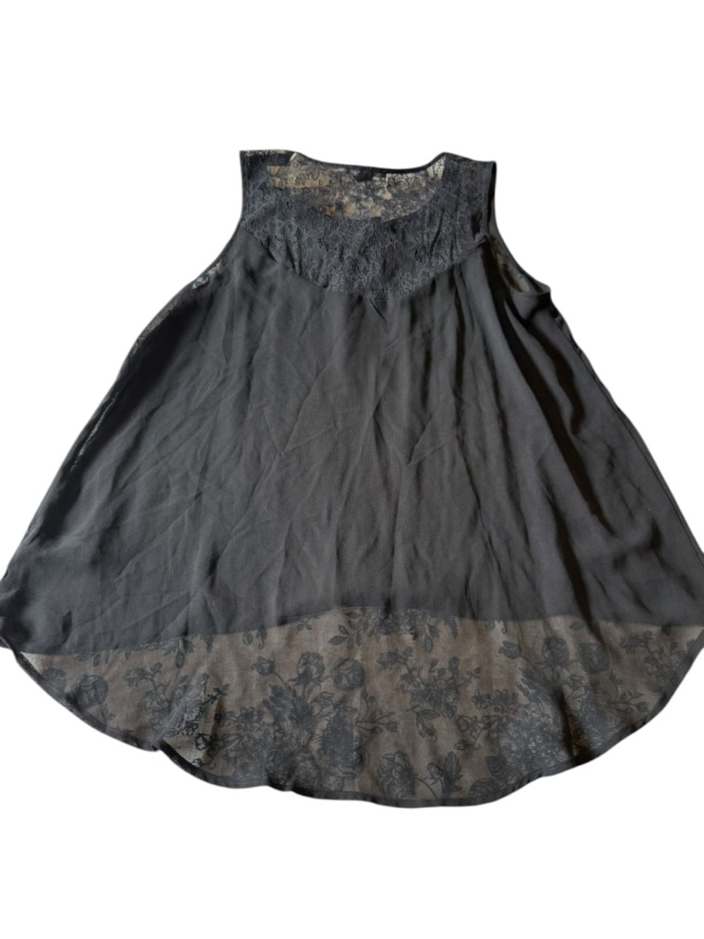 Forever 21 Sheer Tank Top Blouse Black Hi-Low Lace Back NEW $16 Large‎ Flowy
